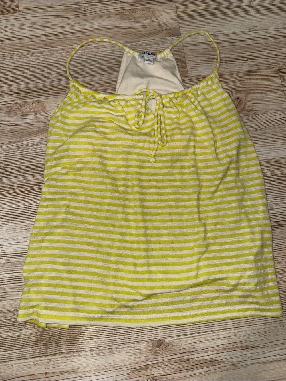 Old Navy Yellow and White Striped Tank Top with Tie Neck